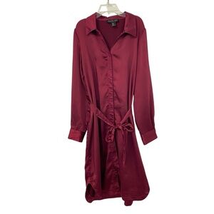 Rachel Zoe Women’s Belted Midi Button Front Shirt Dress in Burgundy Size XL